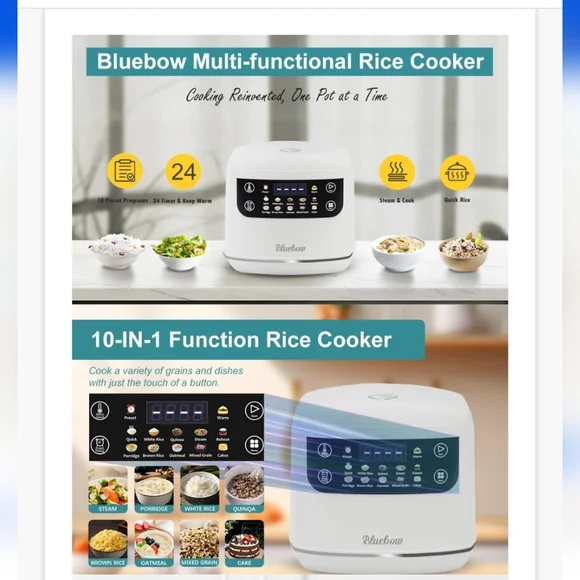 Bluebow Digital Rice Cooker, 6-Cup/2QT Small Rice Maker, 10 Presets, 24-Hr Timer - Picture 2 of 13
